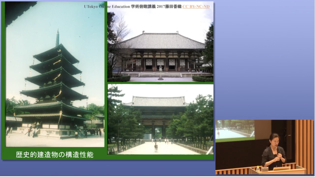 スライドの画像。五重塔など、寺社仏閣の画像が3点示されている。